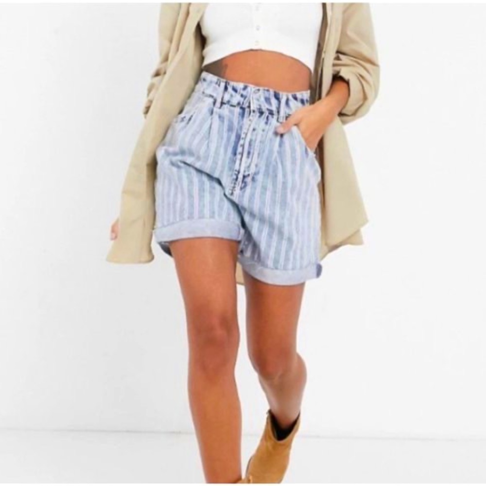 Free People Indigo Strip Shorts